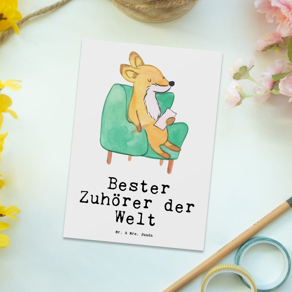 Postkarte Fuchs Bester Zuhörer der Welt Geschenkkarte, Grußkarte, Karte, Einladung, Ansichtskarte, Geburtstagskarte, Einladungskarte, Dankeskarte, für, Dankeschön, Geschenk, Schenken, Geburtstag, Geburtstagsgeschenk, Geschenkidee, Danke, Bedanken, Mitbringsel, Freude machen, Geschenktipp, Zuhörer, Freund, Freundin, offenes Ohr, Hilfsbereit, Hilfe