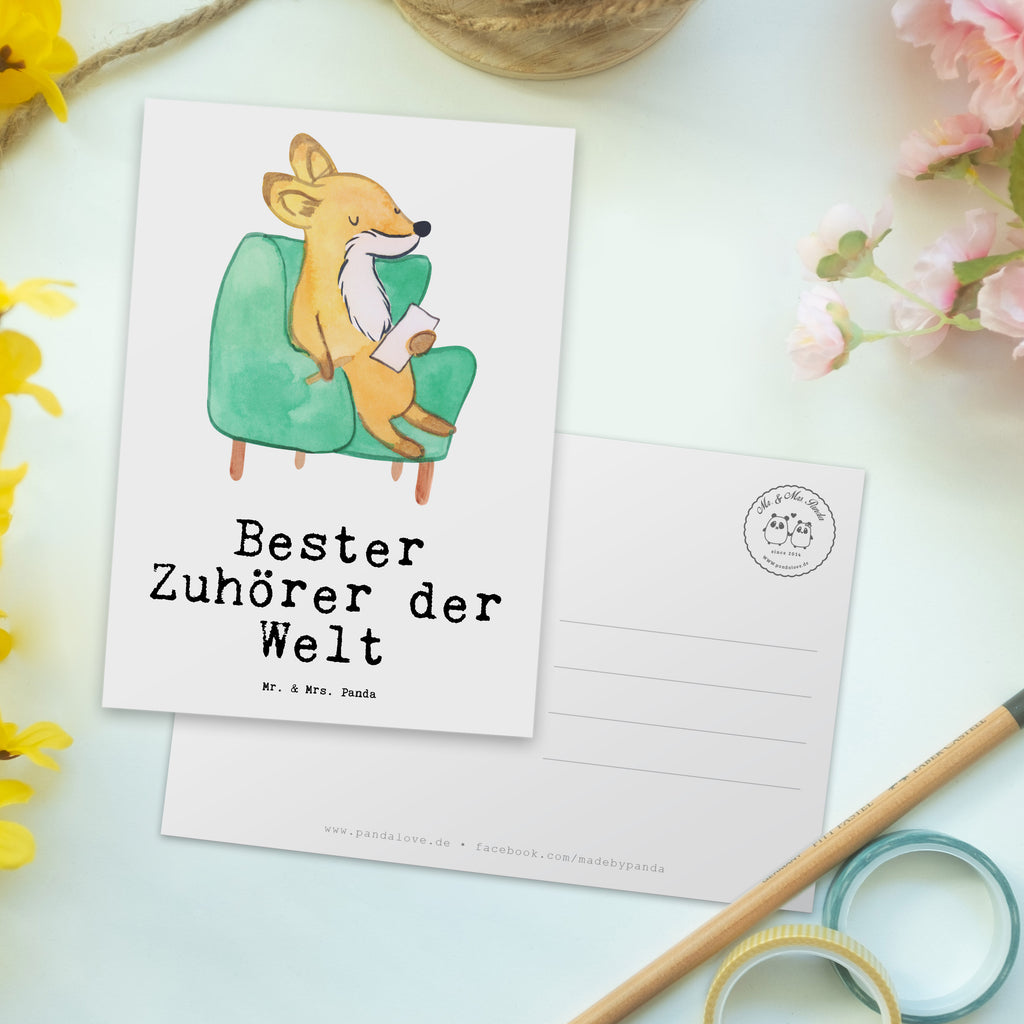 Postkarte Fuchs Bester Zuhörer der Welt Geschenkkarte, Grußkarte, Karte, Einladung, Ansichtskarte, Geburtstagskarte, Einladungskarte, Dankeskarte, für, Dankeschön, Geschenk, Schenken, Geburtstag, Geburtstagsgeschenk, Geschenkidee, Danke, Bedanken, Mitbringsel, Freude machen, Geschenktipp, Zuhörer, Freund, Freundin, offenes Ohr, Hilfsbereit, Hilfe