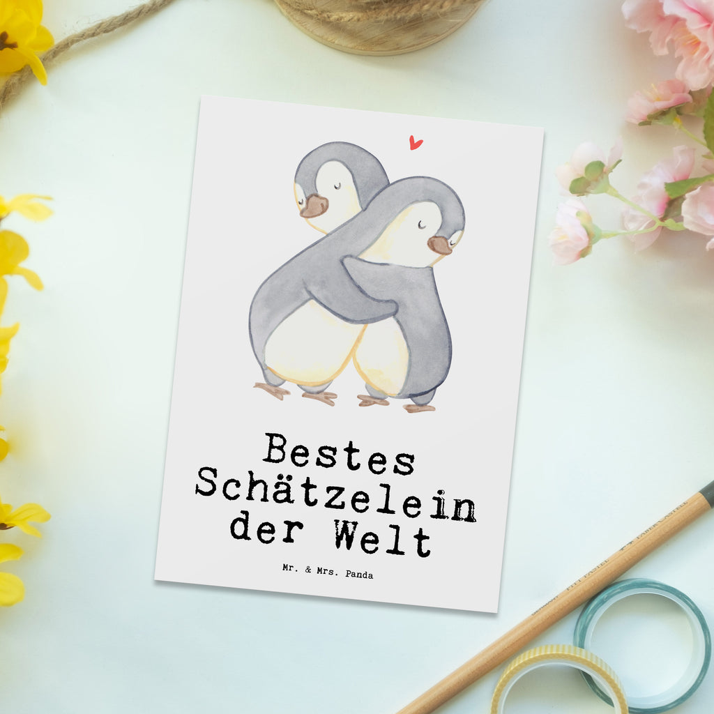 Postkarte Pinguin Bestes Schätzelein der Welt Geschenkkarte, Grußkarte, Karte, Einladung, Ansichtskarte, Geburtstagskarte, Einladungskarte, Dankeskarte, für, Dankeschön, Geschenk, Schenken, Geburtstag, Geburtstagsgeschenk, Geschenkidee, Danke, Bedanken, Mitbringsel, Freude machen, Geschenktipp, Schätzelein, Schätzchen, Schatz, Schatzi, Ehemann, Ehefrau, Freundin, Freund, Frau, Mann, Kosename, Hochzeitstag