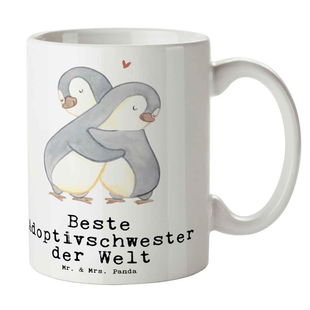 Tasse Pinguin Beste Adoptivschwester der Welt Becher, Kaffeetasse, Kaffeebecher, Tee, Frühstück, Büro, für, Dankeschön, Geschenk, Schenken, Geburtstag, Geburtstagsgeschenk, Geschenkidee, Danke, Bedanken, Mitbringsel, Freude machen, Geschenktipp, Adoptivschwester, Adoptiv, adoptiert, Schwester, Geschwister, Schwesterherz, Sister, Familie, Kleinigkeit, Beste, Tochter