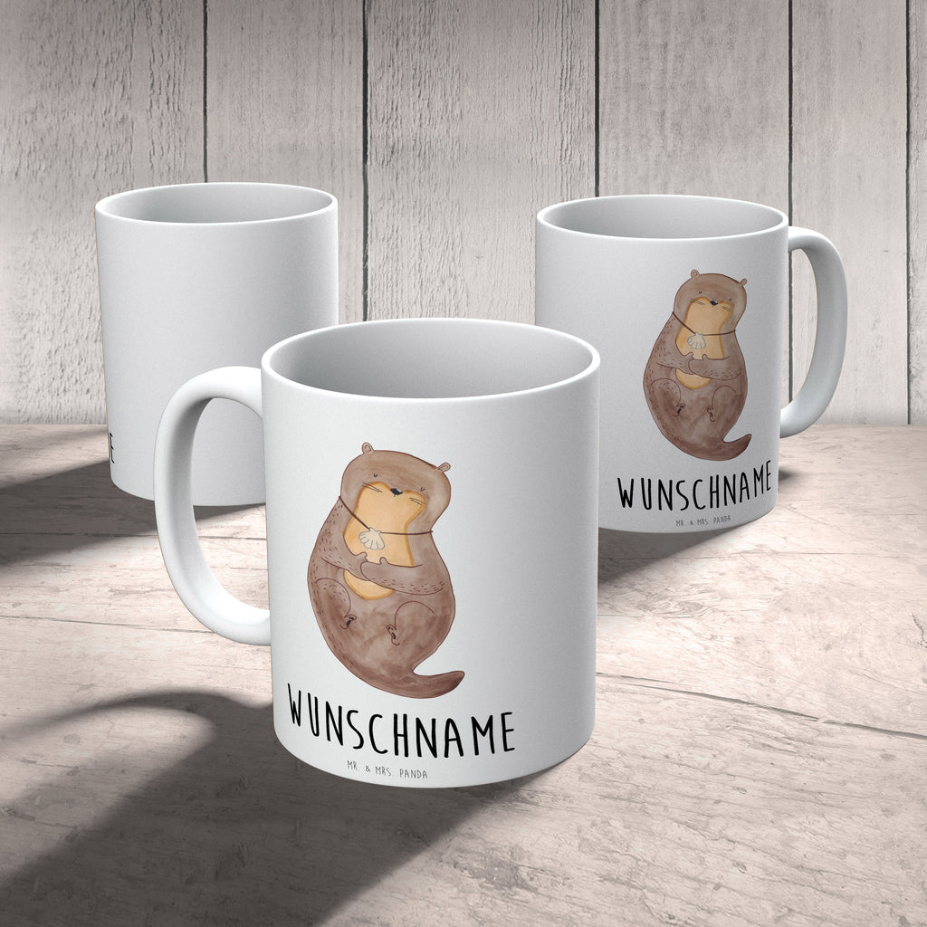 Personalisierte Tasse Otter mit Muschelmedaillon Personalisierte Tasse, Namenstasse, Wunschname, Personalisiert, Tasse, Namen, Drucken, Tasse mit Namen, Otter, Fischotter, Seeotter, Otterliebe, grübeln, träumen, Motivation, Tagträumen, Büro