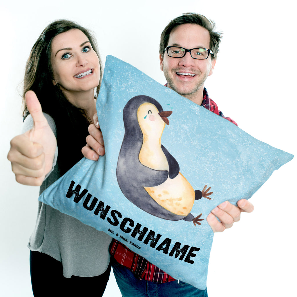 Personalisiertes Kissen Pinguin lachend Kissen, personalisiert, Name, Wunschname, bedrucken, Kopfkissen, Pinguin, Pinguine, lustiger Spruch, Optimismus, Fröhlich, Lachen, Humor, Fröhlichkeit
