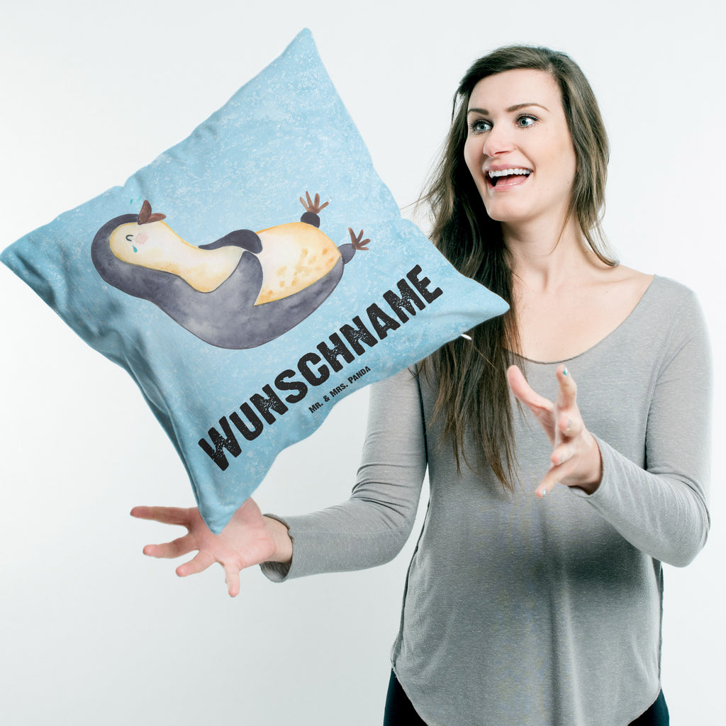 Personalisiertes Kissen Pinguin lachend Kissen, personalisiert, Name, Wunschname, bedrucken, Kopfkissen, Pinguin, Pinguine, lustiger Spruch, Optimismus, Fröhlich, Lachen, Humor, Fröhlichkeit