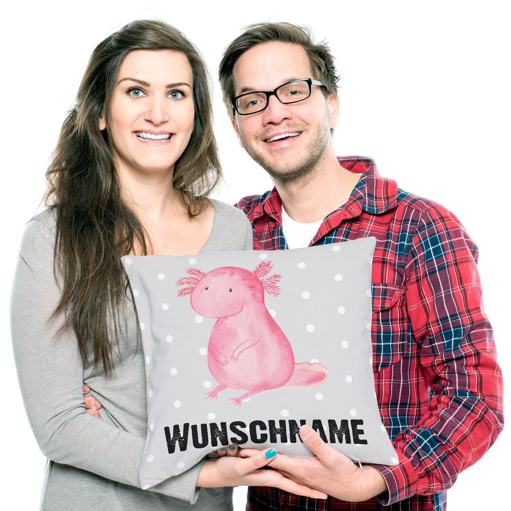 Personalisiertes Kissen Axolotl Kissen, personalisiert, Name, Wunschname, bedrucken, Kopfkissen, Axolotl, Molch, Axolot, vergnügt, fröhlich, zufrieden, Lebensstil, Weisheit, Lebensweisheit, Liebe, Freundin