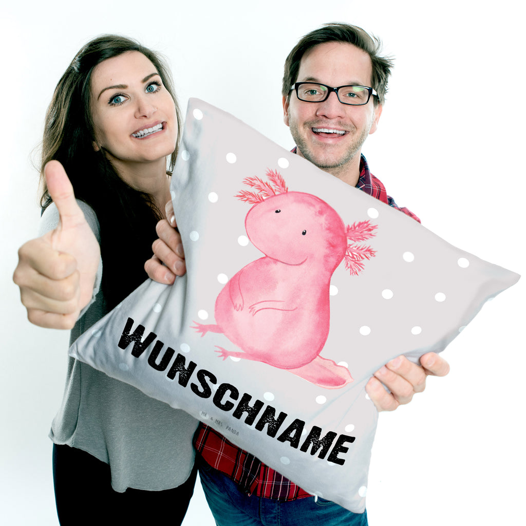 Personalisiertes Kissen Axolotl Kissen, personalisiert, Name, Wunschname, bedrucken, Kopfkissen, Axolotl, Molch, Axolot, vergnügt, fröhlich, zufrieden, Lebensstil, Weisheit, Lebensweisheit, Liebe, Freundin