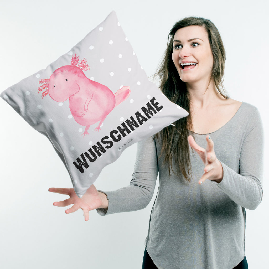 Personalisiertes Kissen Axolotl Kissen, personalisiert, Name, Wunschname, bedrucken, Kopfkissen, Axolotl, Molch, Axolot, vergnügt, fröhlich, zufrieden, Lebensstil, Weisheit, Lebensweisheit, Liebe, Freundin