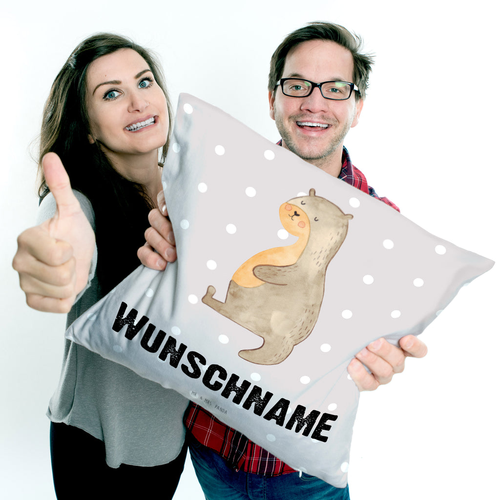 Personalisiertes Kissen Otter Bauch Kissen, personalisiert, Name, Wunschname, bedrucken, Kopfkissen, Otter, Fischotter, Seeotter, Otter Seeotter See Otter