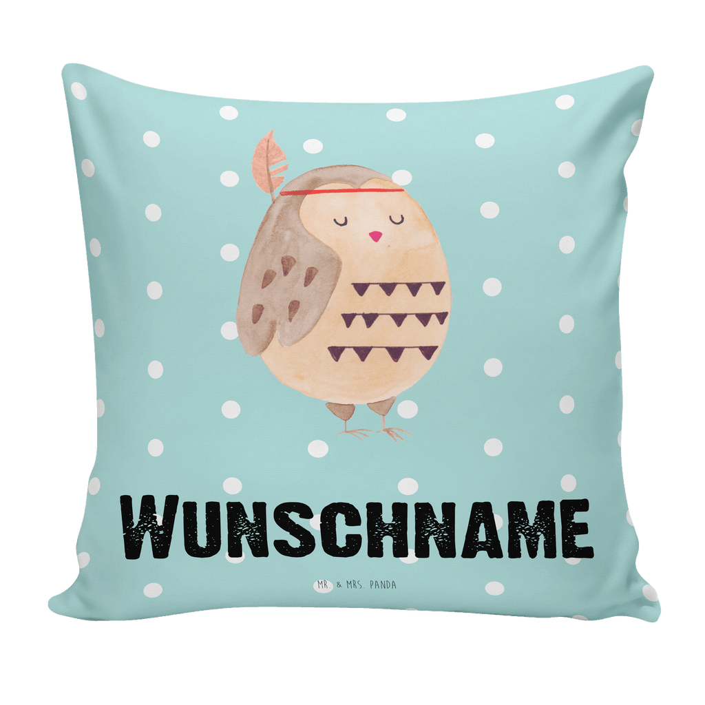 Personalisiertes Kissen Eule Federschmuck Kissen, personalisiert, Name, Wunschname, bedrucken, Kopfkissen, Eule, Eule Deko, Owl, Das Leben ist ein Abenteuer, Reisespruch, Federschmuck, Dekoration