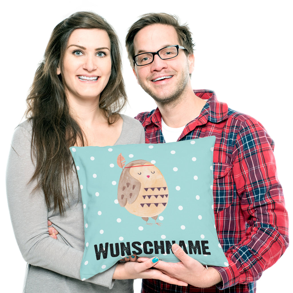 Personalisiertes Kissen Eule Federschmuck Kissen, personalisiert, Name, Wunschname, bedrucken, Kopfkissen, Eule, Eule Deko, Owl, Das Leben ist ein Abenteuer, Reisespruch, Federschmuck, Dekoration