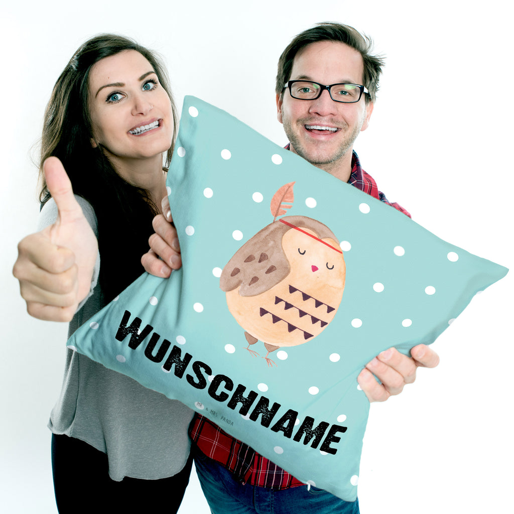 Personalisiertes Kissen Eule Federschmuck Kissen, personalisiert, Name, Wunschname, bedrucken, Kopfkissen, Eule, Eule Deko, Owl, Das Leben ist ein Abenteuer, Reisespruch, Federschmuck, Dekoration