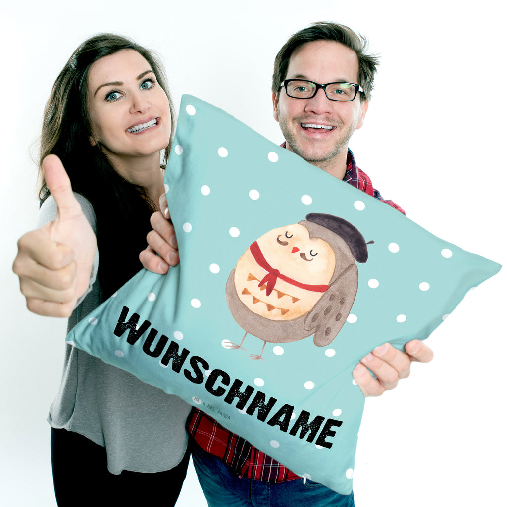 Personalisiertes Kissen Eule Französisch Kissen, personalisiert, Name, Wunschname, bedrucken, Kopfkissen, Eule, Eulen, Eule Deko, Owl, hibou, La vie est belle, das Leben ist schön, Spruch schön, Spruch Französisch, Frankreich