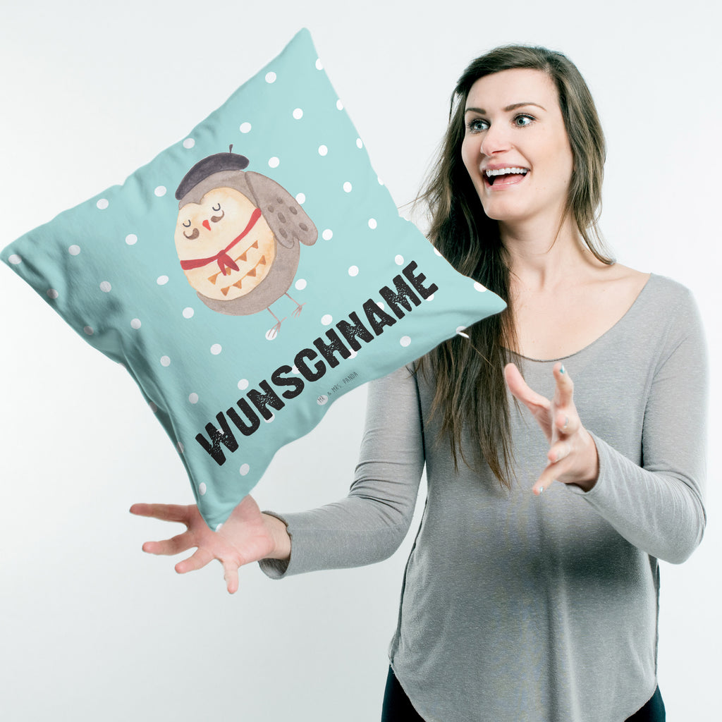 Personalisiertes Kissen Eule Französisch Kissen, personalisiert, Name, Wunschname, bedrucken, Kopfkissen, Eule, Eulen, Eule Deko, Owl, hibou, La vie est belle, das Leben ist schön, Spruch schön, Spruch Französisch, Frankreich