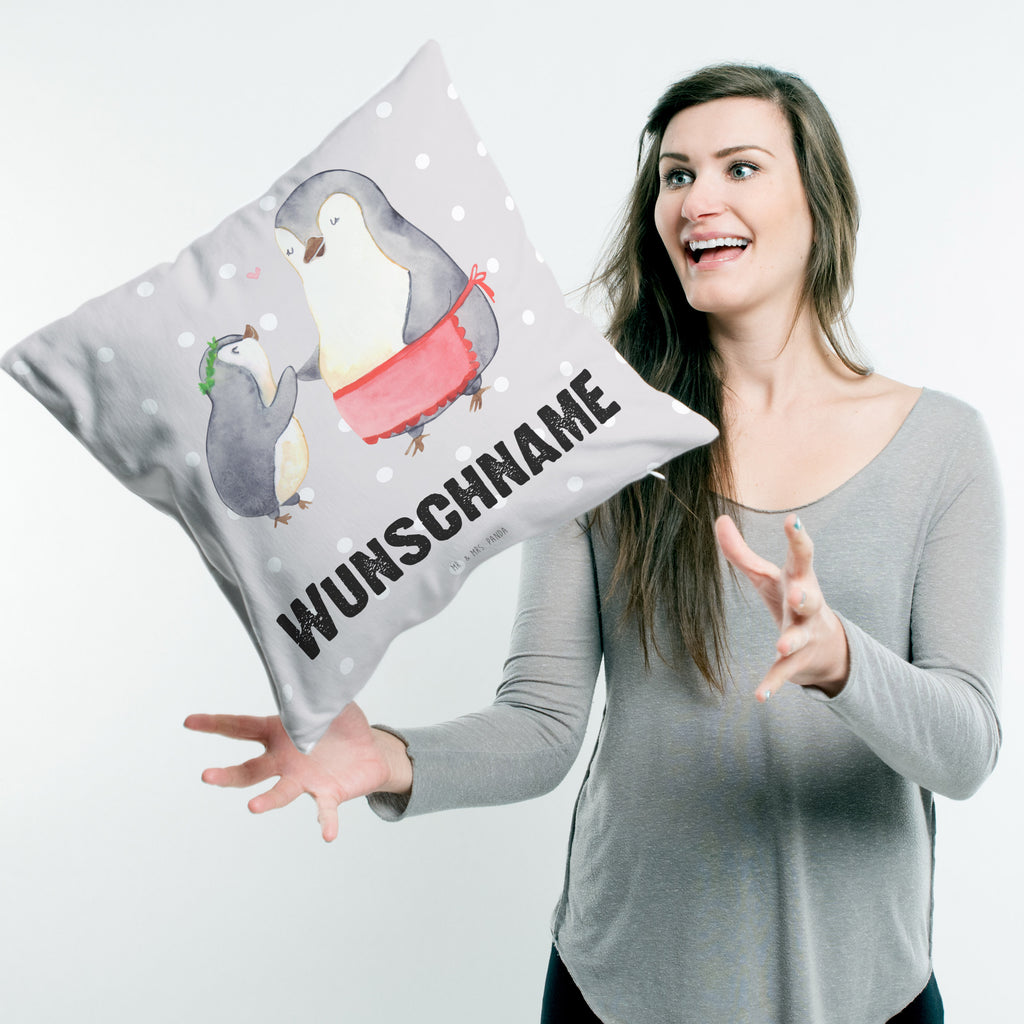 Personalisiertes Kissen Pinguin mit Kind Kissen, personalisiert, Name, Wunschname, bedrucken, Kopfkissen, Familie, Vatertag, Muttertag, Bruder, Schwester, Mama, Papa, Oma, Opa, Geschenk, Mami, Mutti, Mutter, Geburststag