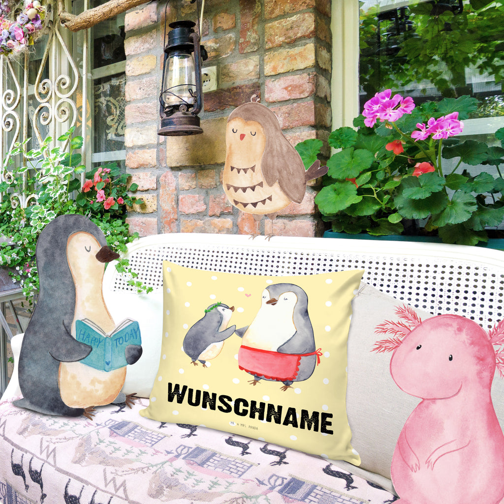 Personalisiertes Kissen Pinguin mit Kind Kissen, personalisiert, Name, Wunschname, bedrucken, Kopfkissen, Familie, Vatertag, Muttertag, Bruder, Schwester, Mama, Papa, Oma, Opa, Geschenk, Mami, Mutti, Mutter, Geburststag