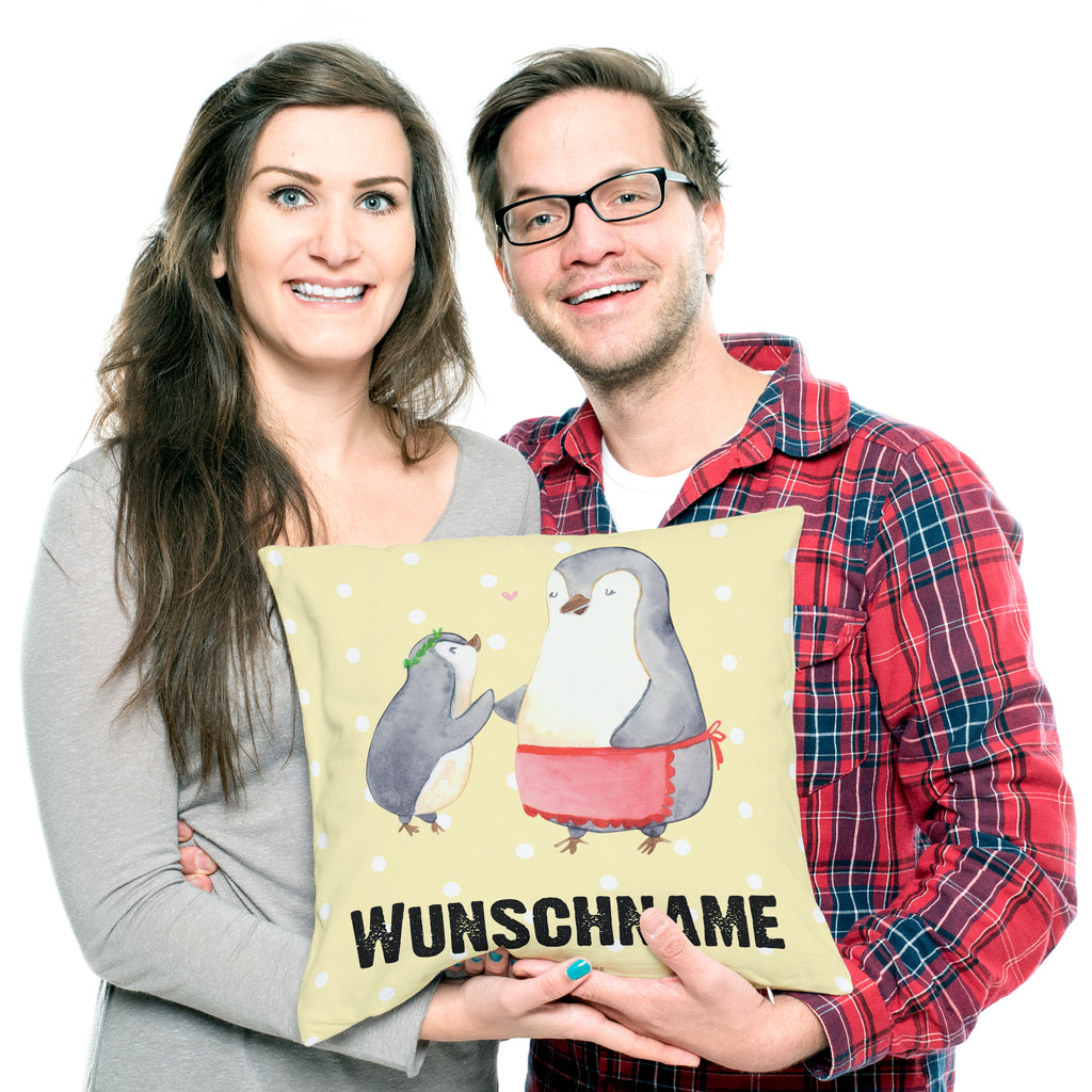 Personalisiertes Kissen Pinguin mit Kind Kissen, personalisiert, Name, Wunschname, bedrucken, Kopfkissen, Familie, Vatertag, Muttertag, Bruder, Schwester, Mama, Papa, Oma, Opa, Geschenk, Mami, Mutti, Mutter, Geburststag