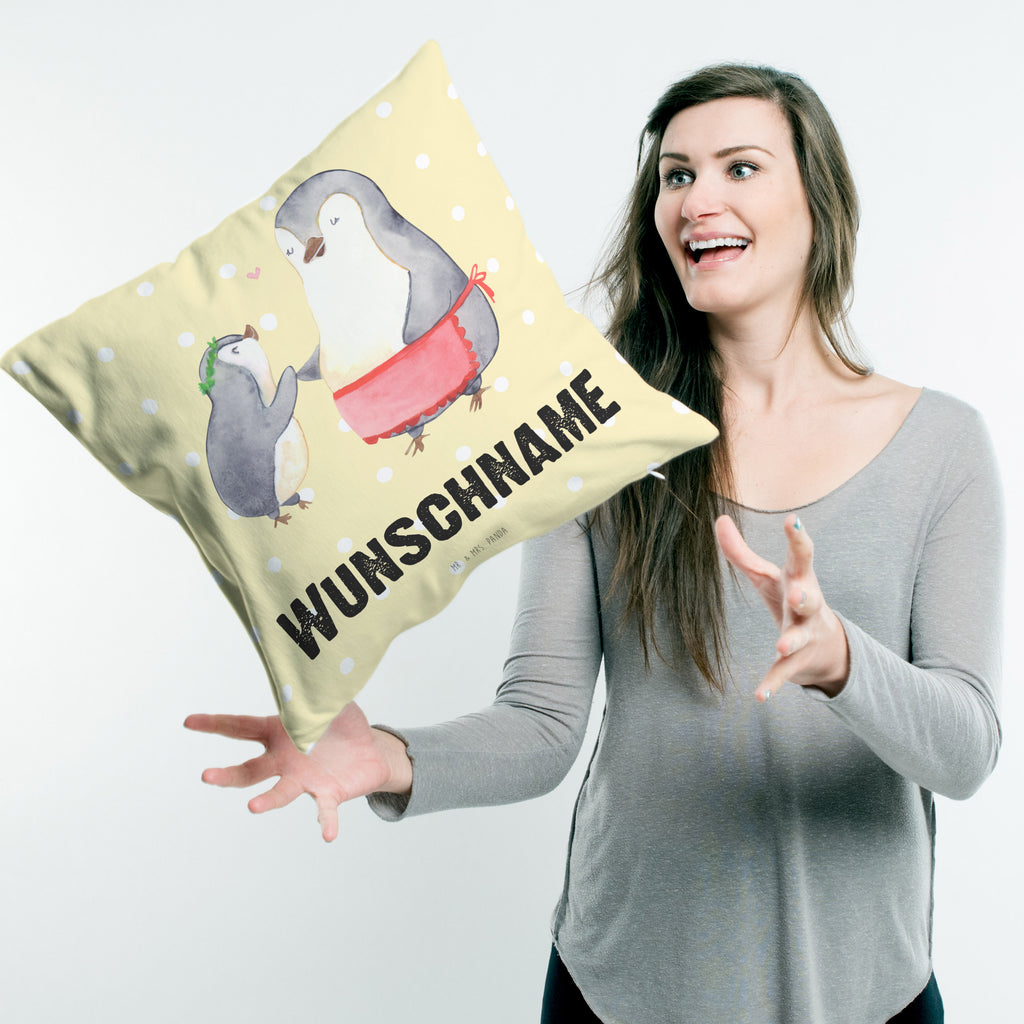 Personalisiertes Kissen Pinguin mit Kind Kissen, personalisiert, Name, Wunschname, bedrucken, Kopfkissen, Familie, Vatertag, Muttertag, Bruder, Schwester, Mama, Papa, Oma, Opa, Geschenk, Mami, Mutti, Mutter, Geburststag