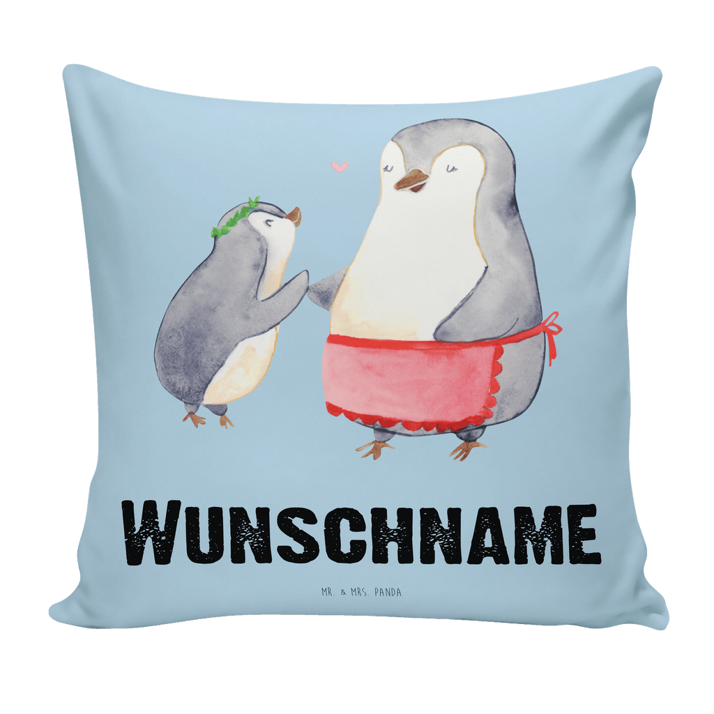 Personalisiertes Kissen Pinguin mit Kind Kissen, personalisiert, Name, Wunschname, bedrucken, Kopfkissen, Familie, Vatertag, Muttertag, Bruder, Schwester, Mama, Papa, Oma, Opa, Geschenk, Mami, Mutti, Mutter, Geburststag