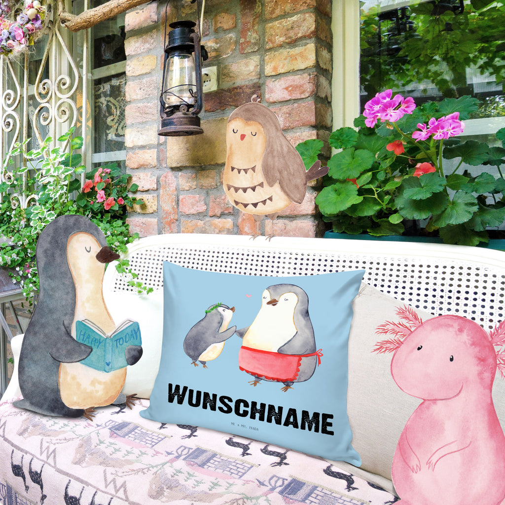 Personalisiertes Kissen Pinguin mit Kind Kissen, personalisiert, Name, Wunschname, bedrucken, Kopfkissen, Familie, Vatertag, Muttertag, Bruder, Schwester, Mama, Papa, Oma, Opa, Geschenk, Mami, Mutti, Mutter, Geburststag