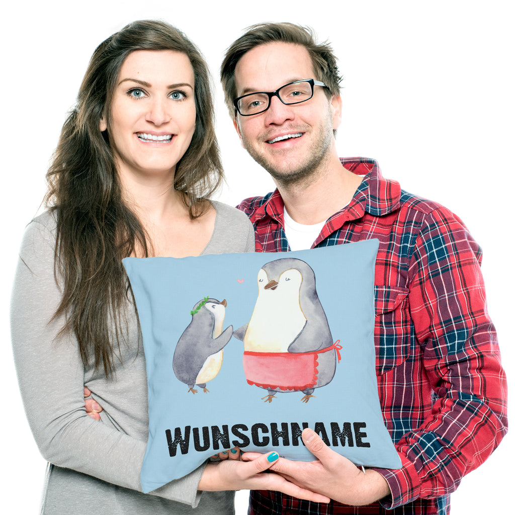 Personalisiertes Kissen Pinguin mit Kind Kissen, personalisiert, Name, Wunschname, bedrucken, Kopfkissen, Familie, Vatertag, Muttertag, Bruder, Schwester, Mama, Papa, Oma, Opa, Geschenk, Mami, Mutti, Mutter, Geburststag