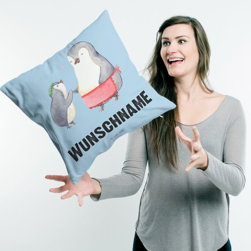 Personalisiertes Kissen Pinguin mit Kind Kissen, personalisiert, Name, Wunschname, bedrucken, Kopfkissen, Familie, Vatertag, Muttertag, Bruder, Schwester, Mama, Papa, Oma, Opa, Geschenk, Mami, Mutti, Mutter, Geburststag