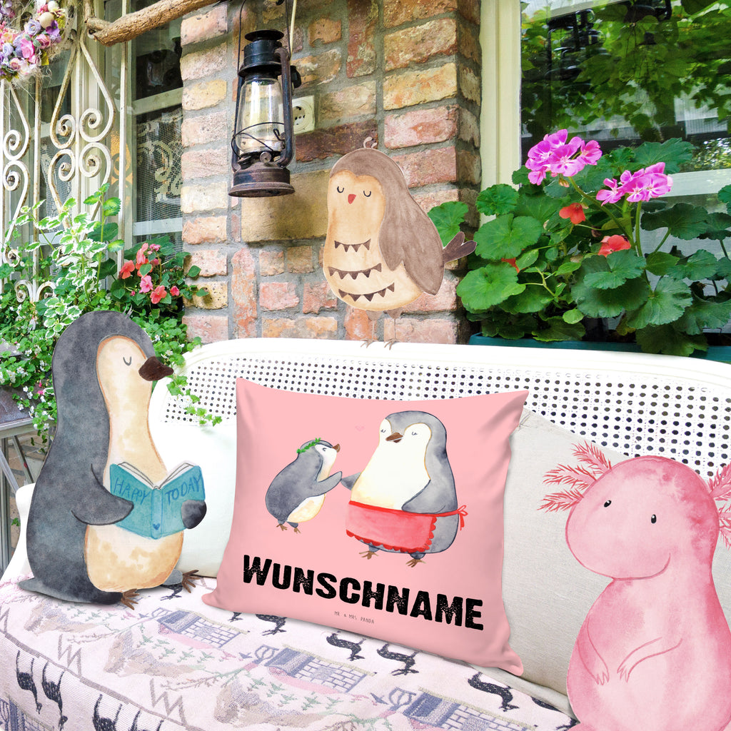 Personalisiertes Kissen Pinguin mit Kind Kissen, personalisiert, Name, Wunschname, bedrucken, Kopfkissen, Familie, Vatertag, Muttertag, Bruder, Schwester, Mama, Papa, Oma, Opa, Geschenk, Mami, Mutti, Mutter, Geburststag