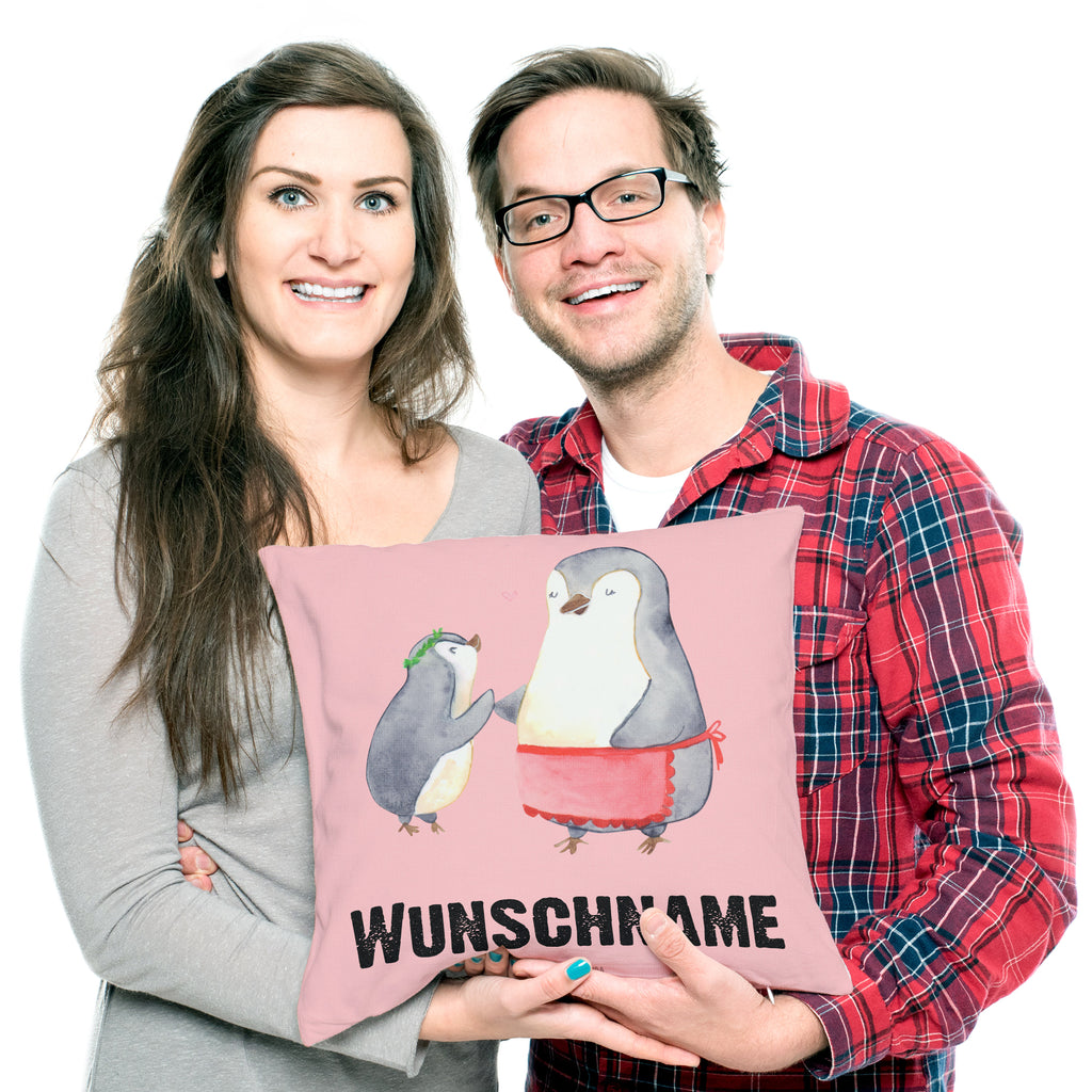 Personalisiertes Kissen Pinguin mit Kind Kissen, personalisiert, Name, Wunschname, bedrucken, Kopfkissen, Familie, Vatertag, Muttertag, Bruder, Schwester, Mama, Papa, Oma, Opa, Geschenk, Mami, Mutti, Mutter, Geburststag