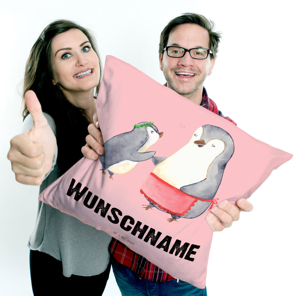 Personalisiertes Kissen Pinguin mit Kind Kissen, personalisiert, Name, Wunschname, bedrucken, Kopfkissen, Familie, Vatertag, Muttertag, Bruder, Schwester, Mama, Papa, Oma, Opa, Geschenk, Mami, Mutti, Mutter, Geburststag