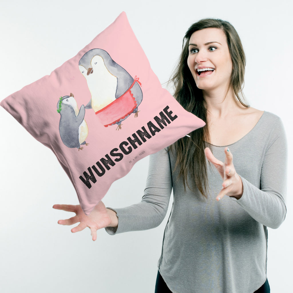 Personalisiertes Kissen Pinguin mit Kind Kissen, personalisiert, Name, Wunschname, bedrucken, Kopfkissen, Familie, Vatertag, Muttertag, Bruder, Schwester, Mama, Papa, Oma, Opa, Geschenk, Mami, Mutti, Mutter, Geburststag