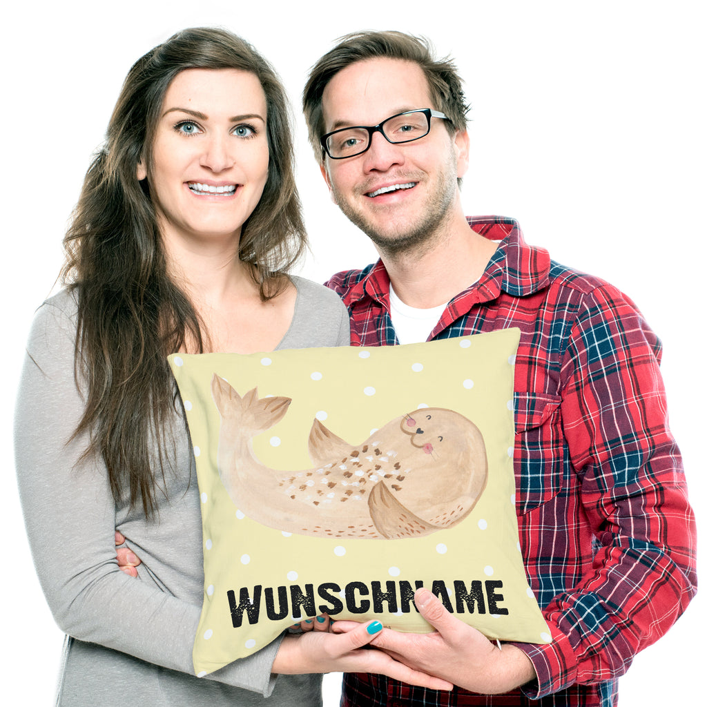Personalisiertes Kissen Robbe liegend Kissen, personalisiert, Name, Wunschname, bedrucken, Kopfkissen, süße Tiermotive, gute Laune, lustige Sprüche, Tiere, Robbe, Robben, Seehund, Strand, Meerestier, Ostsee, Nordsee, Lachen, Freude