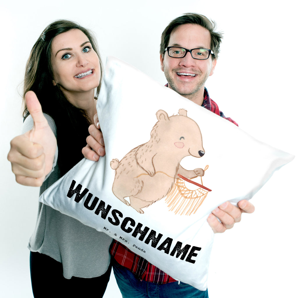 Personalisiertes Kissen Bär Makramee Tage Kissen, personalisiert, Name, Wunschname, bedrucken, Kopfkissen, Geschenk, Sport, Sportart, Hobby, Schenken, Danke, Dankeschön, Auszeichnung, Gewinn, Sportler, Makramee, Basteln, Basteln mit Makramee