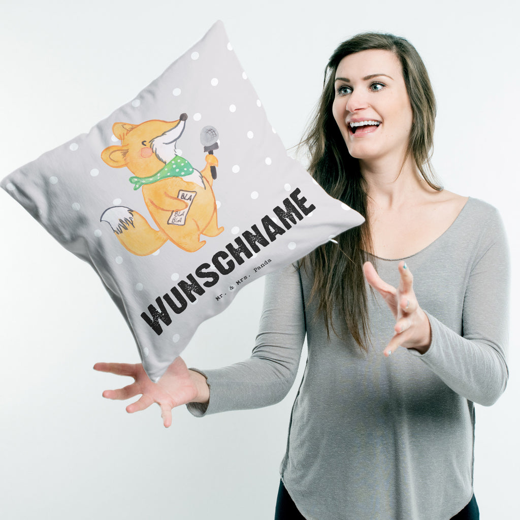Personalisiertes Kissen Moderatorin mit Herz Kissen, personalisiert, Name, Wunschname, bedrucken, Kopfkissen, Beruf, Ausbildung, Jubiläum, Abschied, Rente, Kollege, Kollegin, Geschenk, Schenken, Arbeitskollege, Mitarbeiter, Firma, Danke, Dankeschön