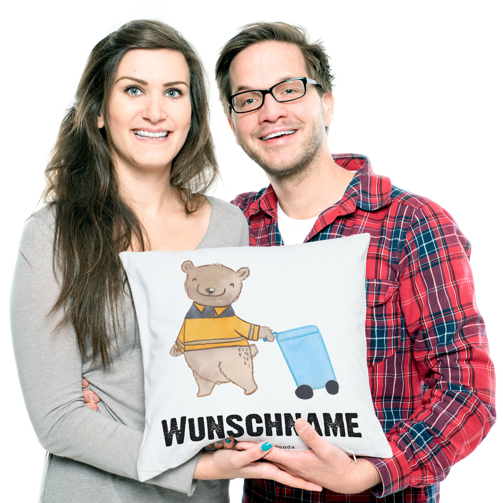 Personalisiertes Kissen Müllwerker mit Herz Kissen, personalisiert, Name, Wunschname, bedrucken, Kopfkissen, Beruf, Ausbildung, Jubiläum, Abschied, Rente, Kollege, Kollegin, Geschenk, Schenken, Arbeitskollege, Mitarbeiter, Firma, Danke, Dankeschön, Müllwerker, Fachkraft Kreislauf- und Abfallwirtschaft, Müllentsorger, Kehrichtmann, Müllmann, Müllfahrer