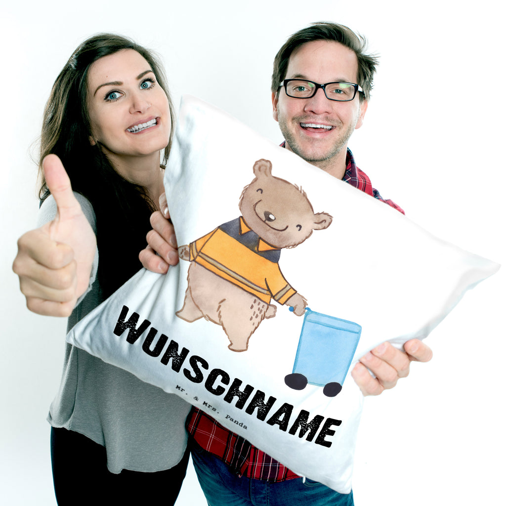 Personalisiertes Kissen Müllwerker mit Herz Kissen, personalisiert, Name, Wunschname, bedrucken, Kopfkissen, Beruf, Ausbildung, Jubiläum, Abschied, Rente, Kollege, Kollegin, Geschenk, Schenken, Arbeitskollege, Mitarbeiter, Firma, Danke, Dankeschön, Müllwerker, Fachkraft Kreislauf- und Abfallwirtschaft, Müllentsorger, Kehrichtmann, Müllmann, Müllfahrer