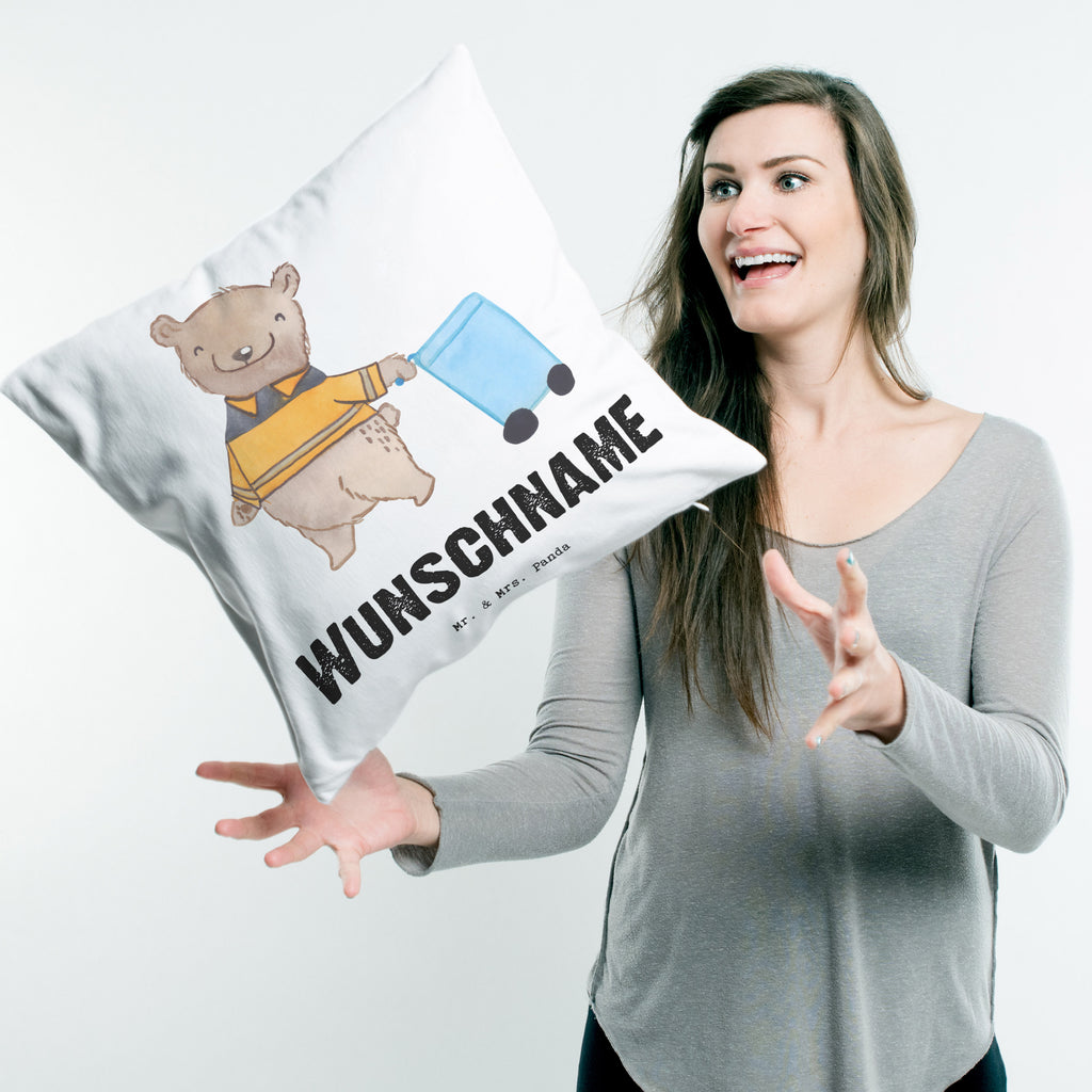 Personalisiertes Kissen Müllwerker mit Herz Kissen, personalisiert, Name, Wunschname, bedrucken, Kopfkissen, Beruf, Ausbildung, Jubiläum, Abschied, Rente, Kollege, Kollegin, Geschenk, Schenken, Arbeitskollege, Mitarbeiter, Firma, Danke, Dankeschön, Müllwerker, Fachkraft Kreislauf- und Abfallwirtschaft, Müllentsorger, Kehrichtmann, Müllmann, Müllfahrer