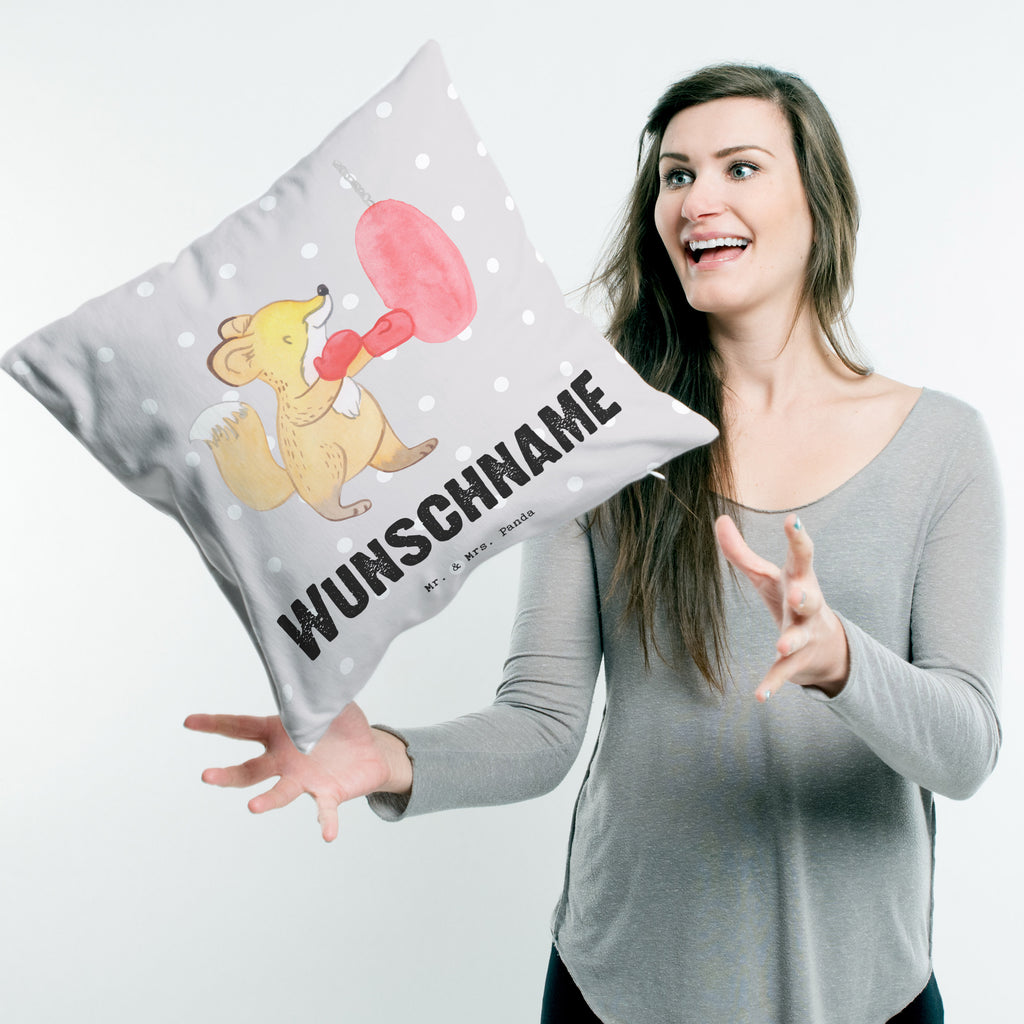 Personalisiertes Kissen Fuchs Boxen Tage Kissen, personalisiert, Name, Wunschname, bedrucken, Kopfkissen, Geschenk, Sport, Sportart, Hobby, Schenken, Danke, Dankeschön, Auszeichnung, Gewinn, Sportler, Boxen, Boxkampf, Boxtraining