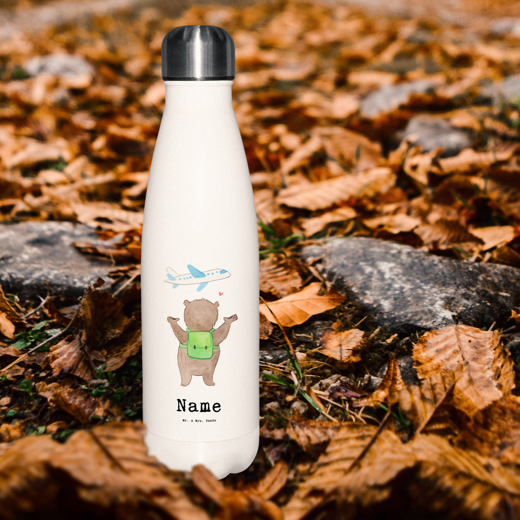 Personalisierte Thermosflasche Bär Reisen Tage Personalisierte Isolierflasche, Personalisierte Thermoflasche, Personalisierte Trinkflasche, Trinkflasche Mit Namen, Wunschname, Bedrucken, Namensflasche, Geschenk, Sport, Sportart, Hobby, Schenken, Danke, Dankeschön, Auszeichnung, Gewinn, Sportler, Reisen, Weltreise, Urlaub, Urlaube, Auslandsjahr, Austauschjahr, Schüleraustausch, Reisegruppe, Reiseveranstalter, Reisebüro