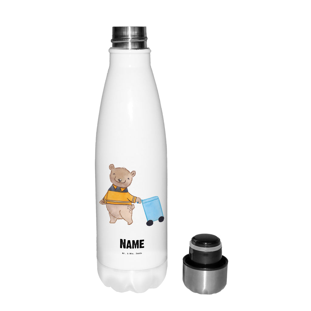 Personalisierte Thermosflasche Müllwerker mit Herz Personalisierte Isolierflasche, Personalisierte Thermoflasche, Personalisierte Trinkflasche, Trinkflasche Mit Namen, Wunschname, Bedrucken, Namensflasche, Beruf, Ausbildung, Jubiläum, Abschied, Rente, Kollege, Kollegin, Geschenk, Schenken, Arbeitskollege, Mitarbeiter, Firma, Danke, Dankeschön, Müllwerker, Fachkraft Kreislauf- und Abfallwirtschaft, Müllentsorger, Kehrichtmann, Müllmann, Müllfahrer
