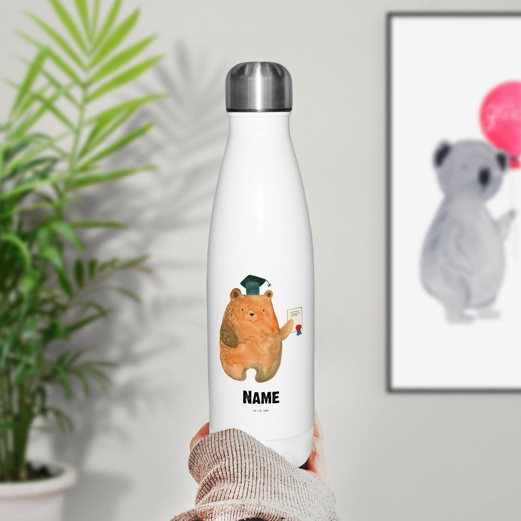 Personalisierte Thermosflasche Prüfungsbär Personalisierte Isolierflasche, Personalisierte Thermoflasche, Personalisierte Trinkflasche, Trinkflasche Mit Namen, Wunschname, Bedrucken, Namensflasche, Bär, Teddy, Teddybär, Abitur, Prüfungen, Prüfung bestanden, Abschluss, Zeugnis, Abschlusszeugnis