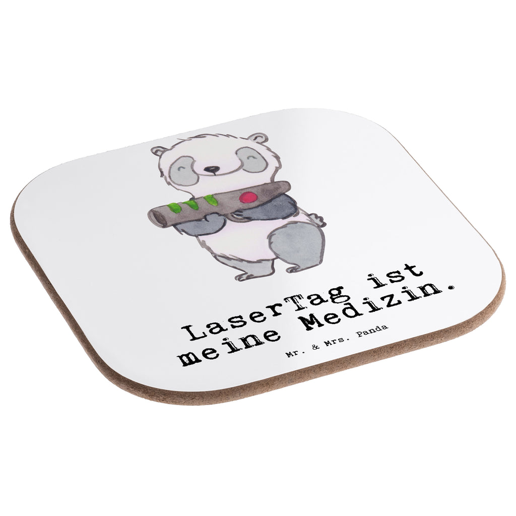Quadratische Untersetzer Panda LaserTag Medizin Bierdeckel, Glasuntersetzer, Untersetzer Gläser, Getränkeuntersetzer, Geschenk, Sport, Sportart, Hobby, Schenken, Danke, Dankeschön, Auszeichnung, Gewinn, Sportler, Lasertag, Lasergame Zentrum