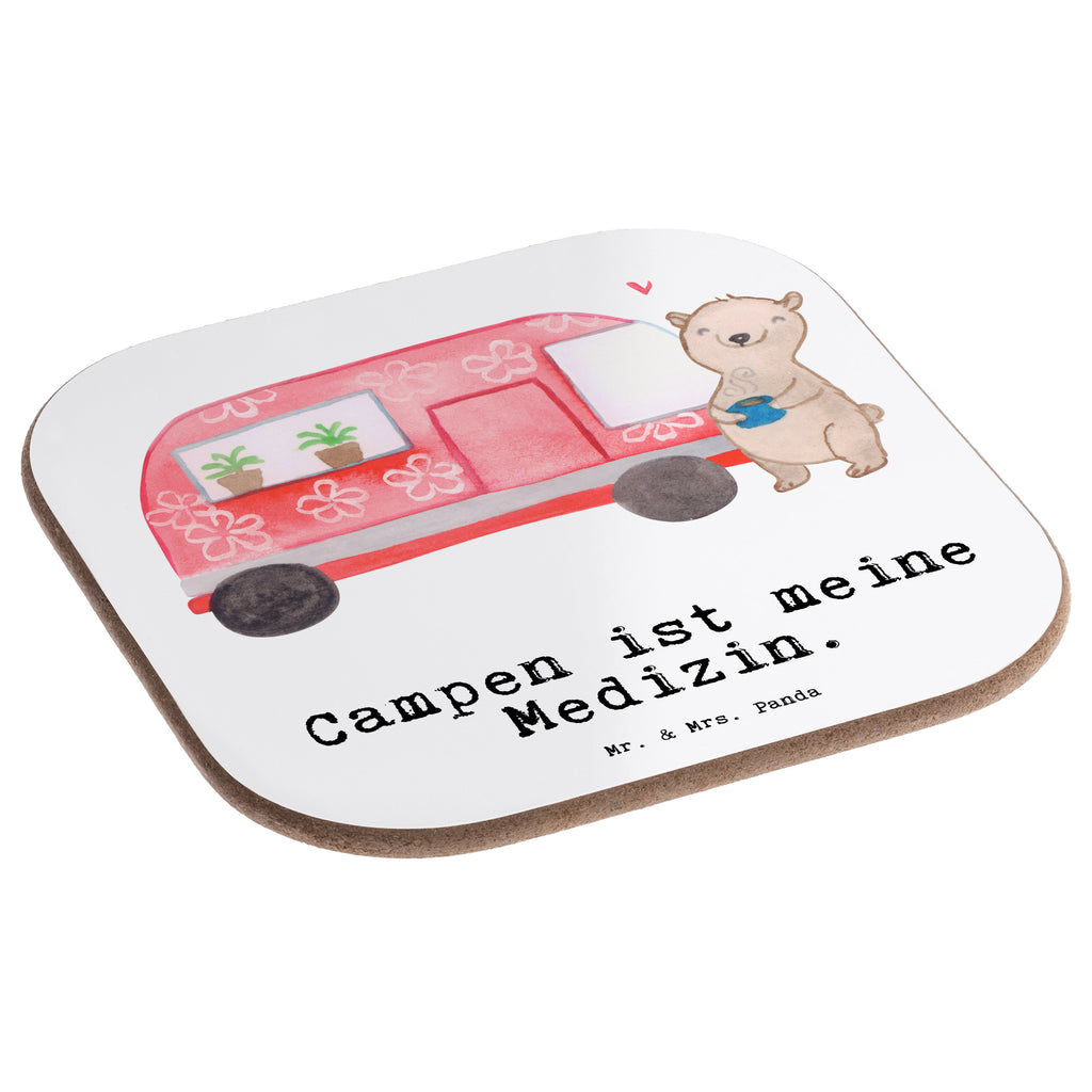 Quadratische Untersetzer Bär Camper Medizin Bierdeckel, Glasuntersetzer, Untersetzer Gläser, Getränkeuntersetzer, Geschenk, Sport, Sportart, Hobby, Schenken, Danke, Dankeschön, Auszeichnung, Gewinn, Sportler, Camper, Campen, Zelten, Campingplatz, Wohnmobil, Roadtrip, Urlaub