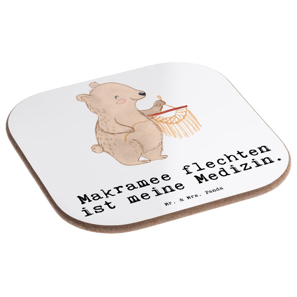 Quadratische Untersetzer Bär Makramee Medizin Bierdeckel, Glasuntersetzer, Untersetzer Gläser, Getränkeuntersetzer, Geschenk, Sport, Sportart, Hobby, Schenken, Danke, Dankeschön, Auszeichnung, Gewinn, Sportler, Makramee, Basteln, Basteln mit Makramee