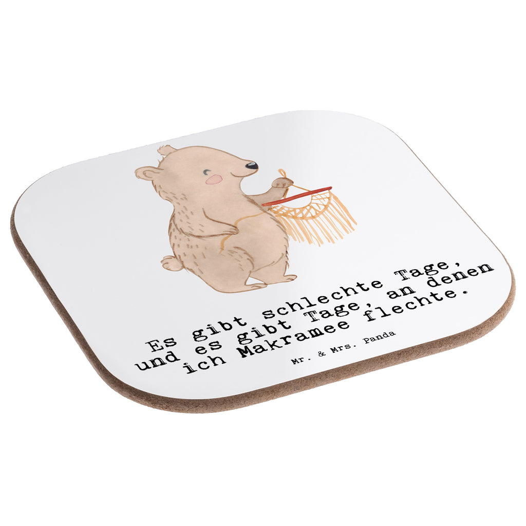 Quadratische Untersetzer Bär Makramee Tage Bierdeckel, Glasuntersetzer, Untersetzer Gläser, Getränkeuntersetzer, Geschenk, Sport, Sportart, Hobby, Schenken, Danke, Dankeschön, Auszeichnung, Gewinn, Sportler, Makramee, Basteln, Basteln mit Makramee