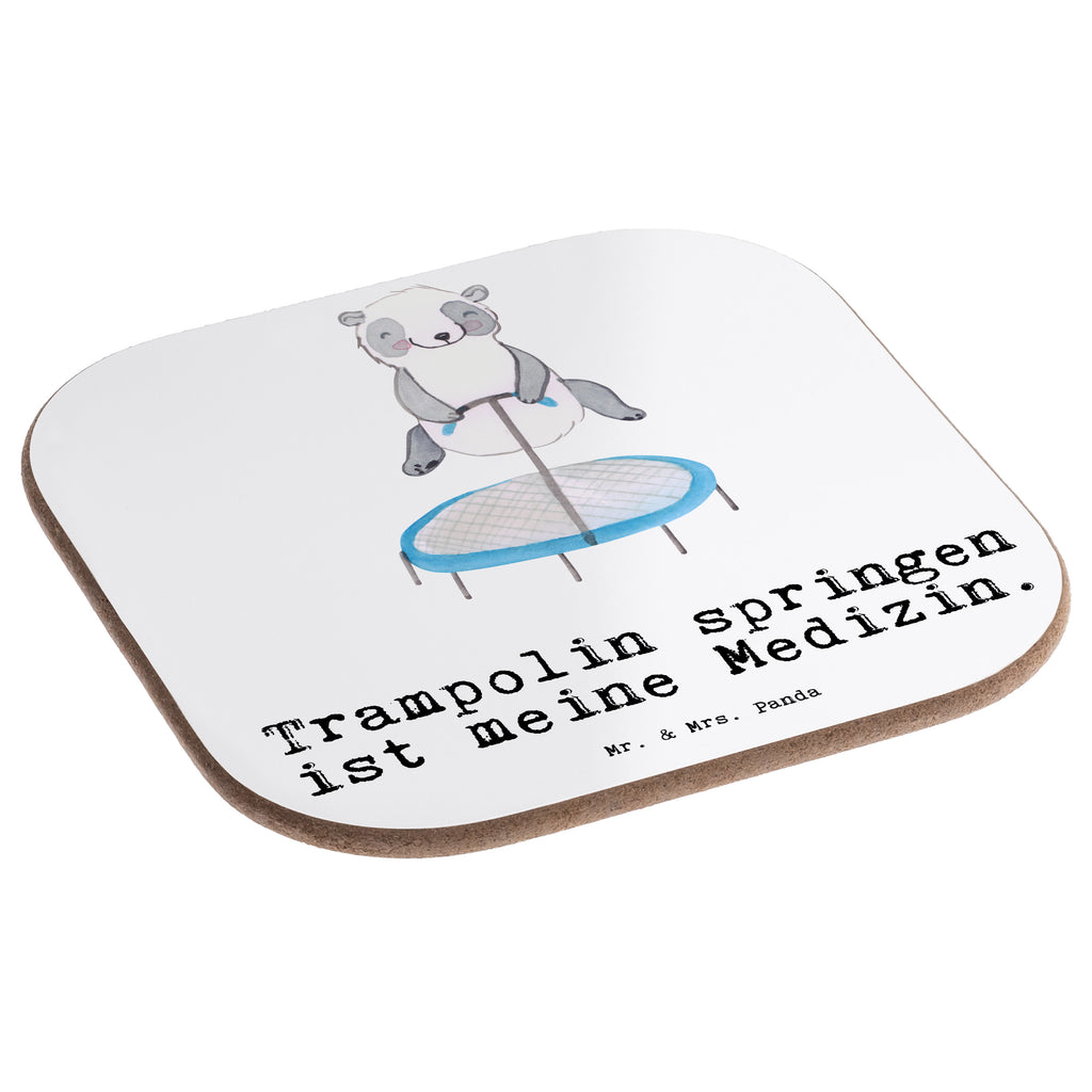 Quadratische Untersetzer Panda Trampolin springen Medizin Bierdeckel, Glasuntersetzer, Untersetzer Gläser, Getränkeuntersetzer, Geschenk, Sport, Sportart, Hobby, Schenken, Danke, Dankeschön, Auszeichnung, Gewinn, Sportler, Trampolin springen, Trampolin Springen, Trampolin Turnen, Fitnessstudio, Trampolin-Übungen, Trampolin-Workout