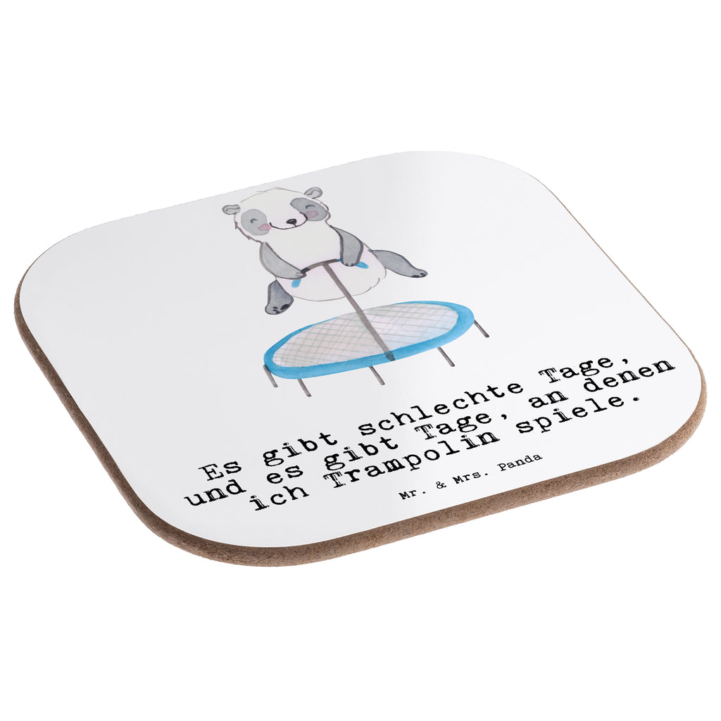 Quadratische Untersetzer Panda Trampolin springen Tage Bierdeckel, Glasuntersetzer, Untersetzer Gläser, Getränkeuntersetzer, Geschenk, Sport, Sportart, Hobby, Schenken, Danke, Dankeschön, Auszeichnung, Gewinn, Sportler, Trampolin springen, Trampolin Springen, Trampolin Turnen, Fitnessstudio