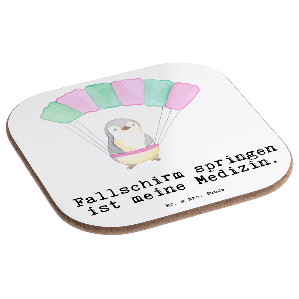 Quadratische Untersetzer Pinguin Fallschirm springen Medizin Bierdeckel, Glasuntersetzer, Untersetzer Gläser, Getränkeuntersetzer, Geschenk, Sport, Sportart, Hobby, Schenken, Danke, Dankeschön, Auszeichnung, Gewinn, Sportler, Fallschirmspringen, Skydive, Fallschirmsprung, Tandemsprung, Fallschirmflug, Freifall, Erlebnisgeschenk, Adrenalinkick, Extreme Sport, Luftakrobatik, Adrenalinrausch, Parachute Jumping