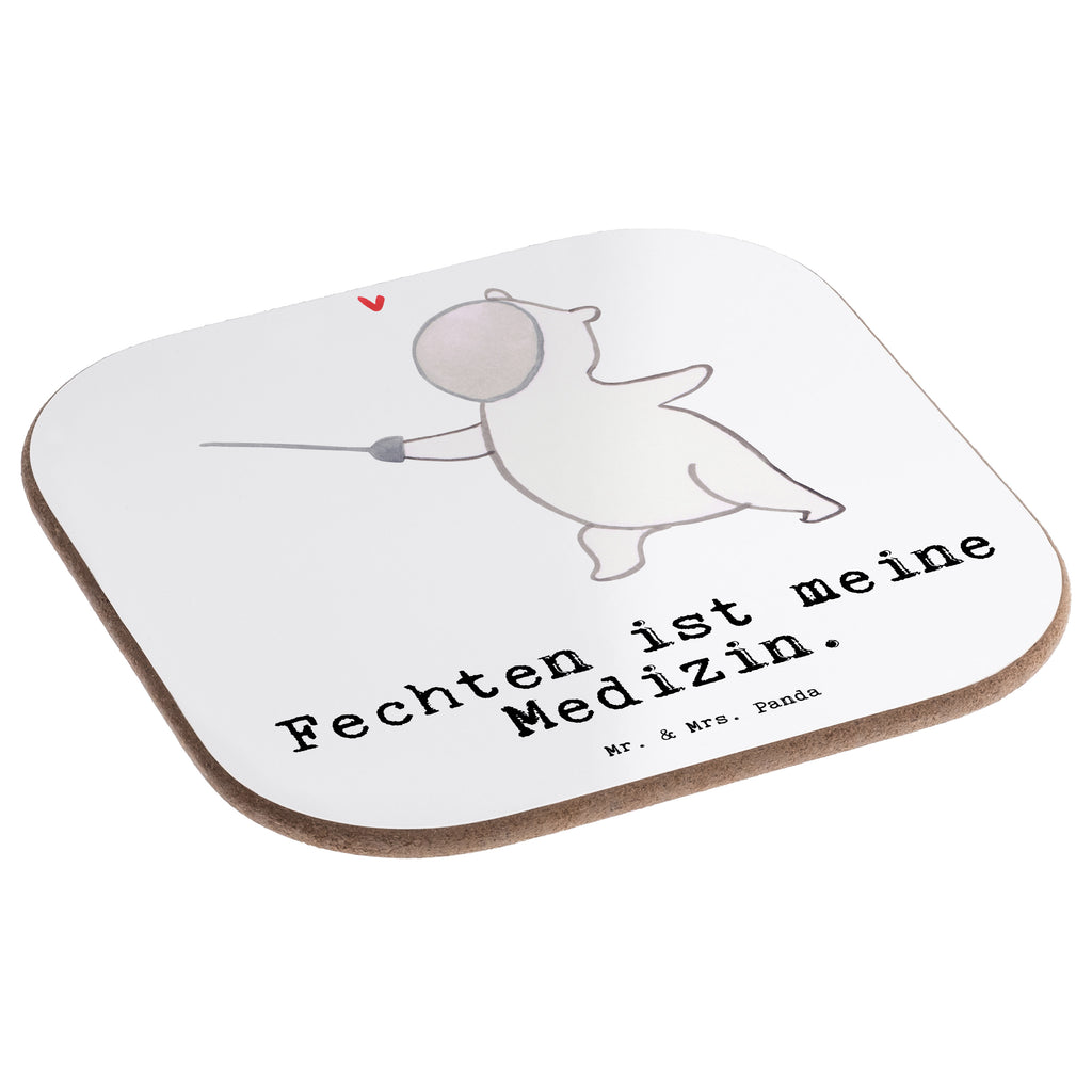 Quadratische Untersetzer Panda Fechten Medizin Bierdeckel, Glasuntersetzer, Untersetzer Gläser, Getränkeuntersetzer, Geschenk, Sport, Sportart, Hobby, Schenken, Danke, Dankeschön, Auszeichnung, Gewinn, Sportler, Fechten, Fechter Bund, Fecht Verein, Fecht Club