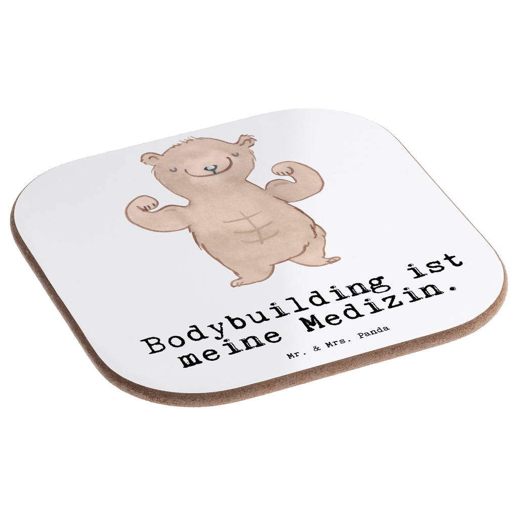 Quadratische Untersetzer Bär Bodybuilding Medizin Bierdeckel, Glasuntersetzer, Untersetzer Gläser, Getränkeuntersetzer, Geschenk, Sport, Sportart, Hobby, Schenken, Danke, Dankeschön, Auszeichnung, Gewinn, Sportler, Bodybuilding, Muskelmasse, Körpergestaltung, Leistungssport, Gewichtheben, Fitnessstudio, Muskelaufbau, Krafttraining, Sportprogramm, Training, Fettabbau, Ausdauer, Stärke, Fitness, Kondition
