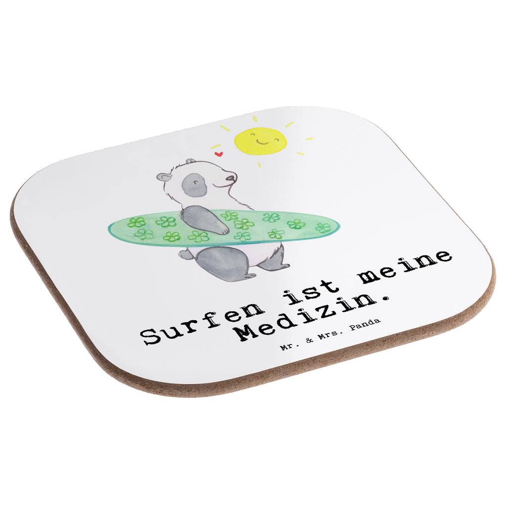 Quadratische Untersetzer Panda Surfen Medizin Bierdeckel, Glasuntersetzer, Untersetzer Gläser, Getränkeuntersetzer, Geschenk, Sport, Sportart, Hobby, Schenken, Danke, Dankeschön, Auszeichnung, Gewinn, Sportler, Wellenreiten, Surfen, Surfschule, Surfen Erholung