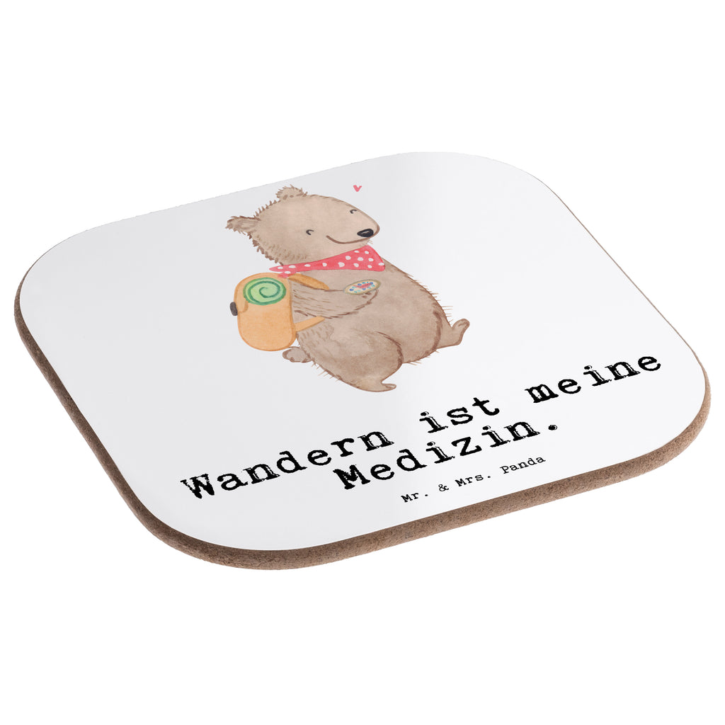 Quadratische Untersetzer Bär Wandern Medizin Bierdeckel, Glasuntersetzer, Untersetzer Gläser, Getränkeuntersetzer, Geschenk, Sport, Sportart, Hobby, Schenken, Danke, Dankeschön, Auszeichnung, Gewinn, Sportler, Wandern, Bergsteigen, Wintertouren, Outdoor Sport, Freizeitsport, Spazieren, Natur entdecken