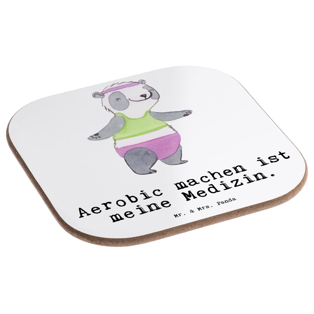 Quadratische Untersetzer Panda Aerobic Medizin Bierdeckel, Glasuntersetzer, Untersetzer Gläser, Getränkeuntersetzer, Geschenk, Sport, Sportart, Hobby, Schenken, Danke, Dankeschön, Auszeichnung, Gewinn, Sportler, Aerobic, Aerobic Fitness, Fitnessstudio